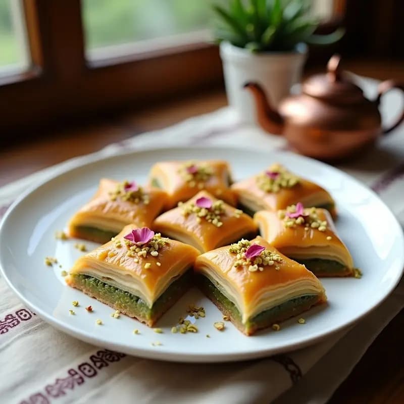 Baklava de Pistacho y Rosa: Dulce Turco con Masa Filo y Miel de Agave