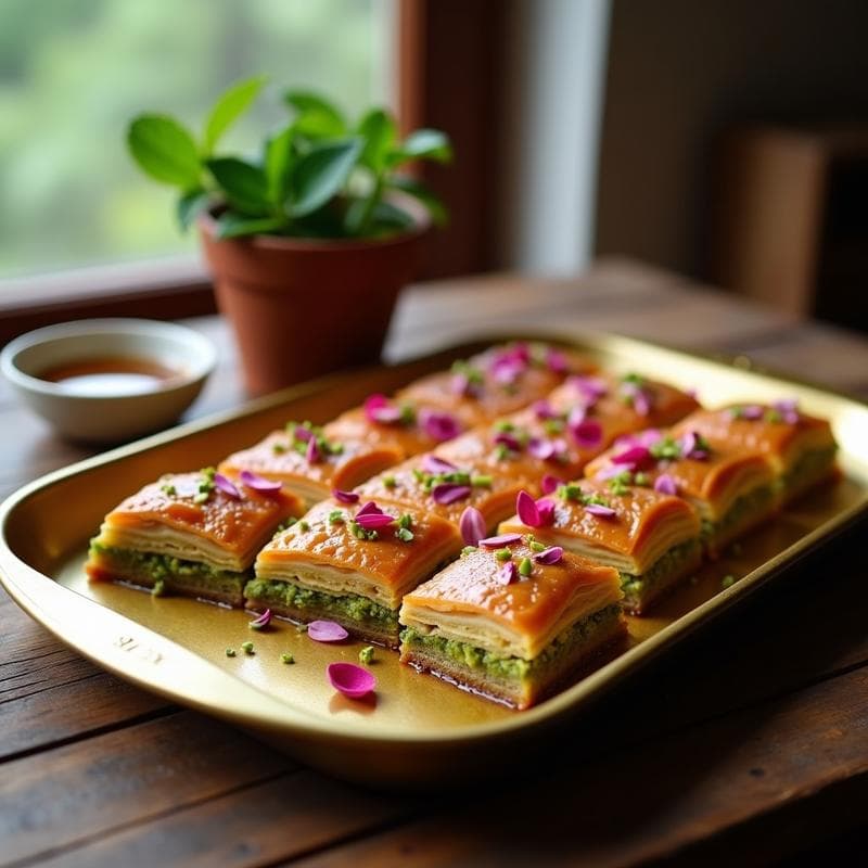 Baklava de Pistacho y Rosa Damasca: Postre Árabe Sin Gluten con Miel de Dátil