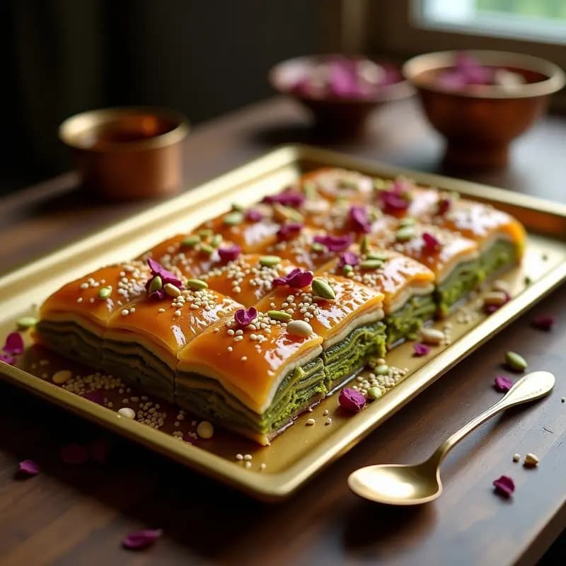 Baklava de Pistacho y Rosa de Damasco: Postre Árabe Crujiente y Sin Azúcar Refinado