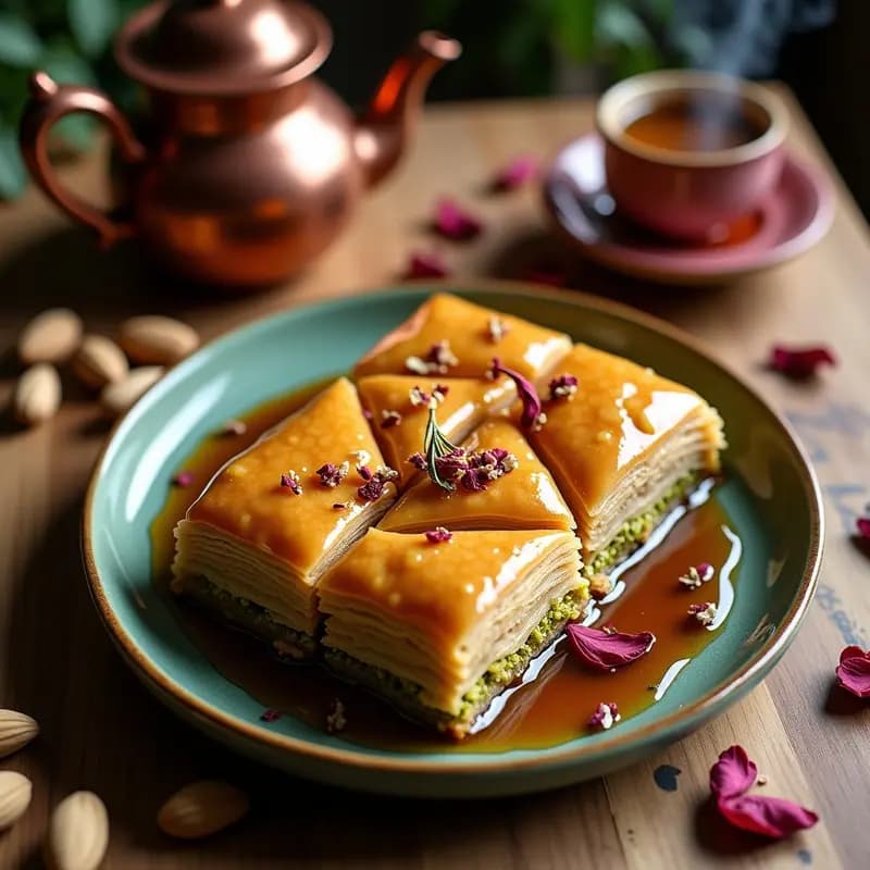 Baklava de Pistacho y Rosa de Damasco: Receta Turca Sin Gluten con Jarabe de Ágave