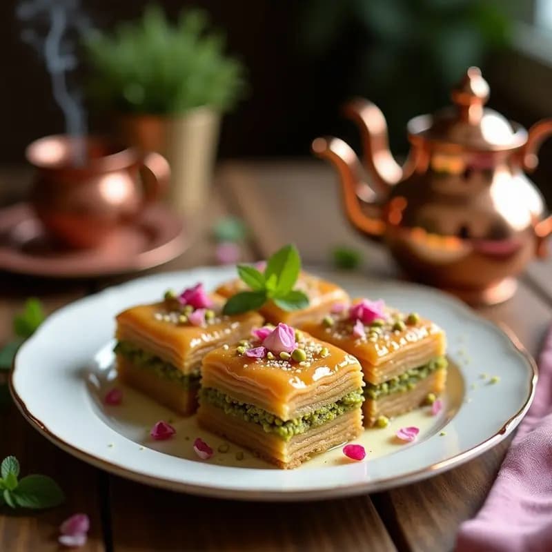 Baklava de Pistacho y Rosa: Postre Olímpico Turco Sin Harina Refinada