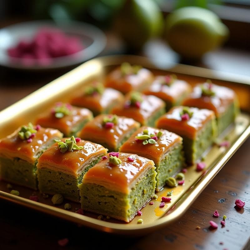 Baklava de Pistacho y Rosa: Postre Turco Sin Azúcar con Endulzante Natural