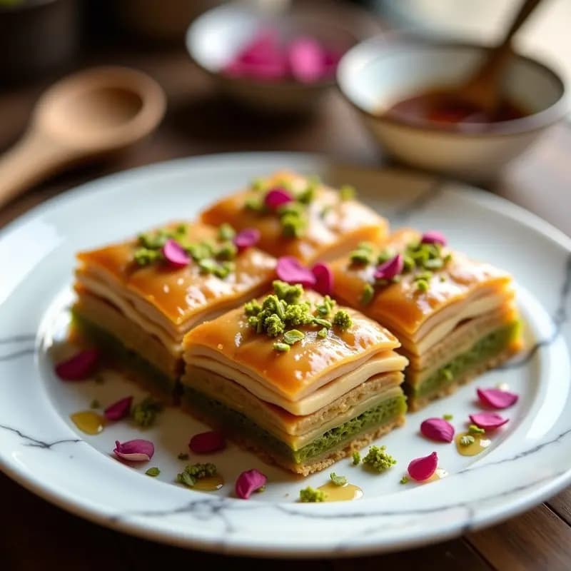 Baklava de Pistacho y Rosa: Postre Turismo Gripo Sin Gluten y Keto