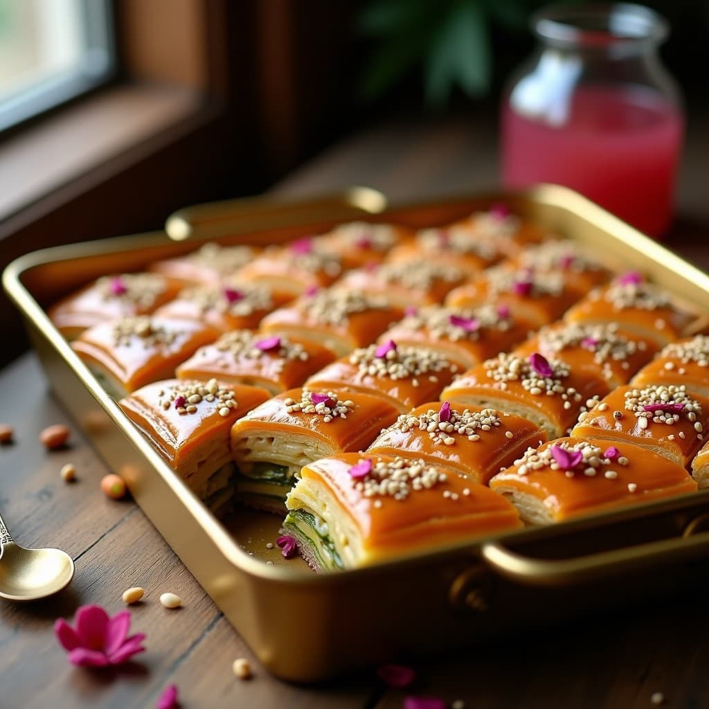 Baklava de Pistacho y Rosa: Postre Turco Sin Gluten con Jarabe de Dino