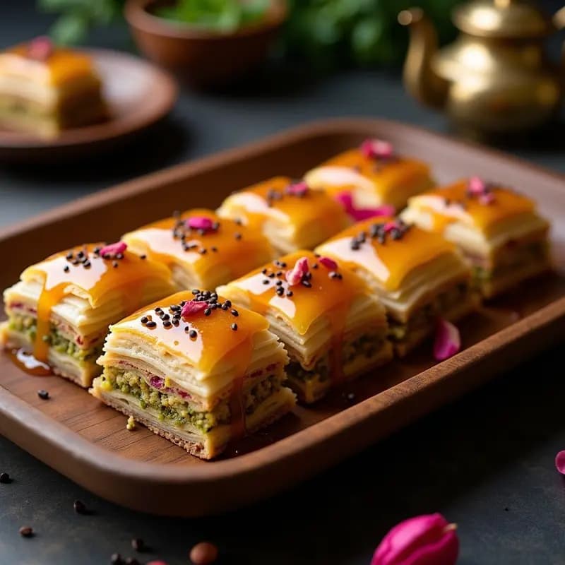 Baklava de Pistacho y Rosa con Miel de Zaatar: Postre Libanes Sin Harina y Alto en Fibra
