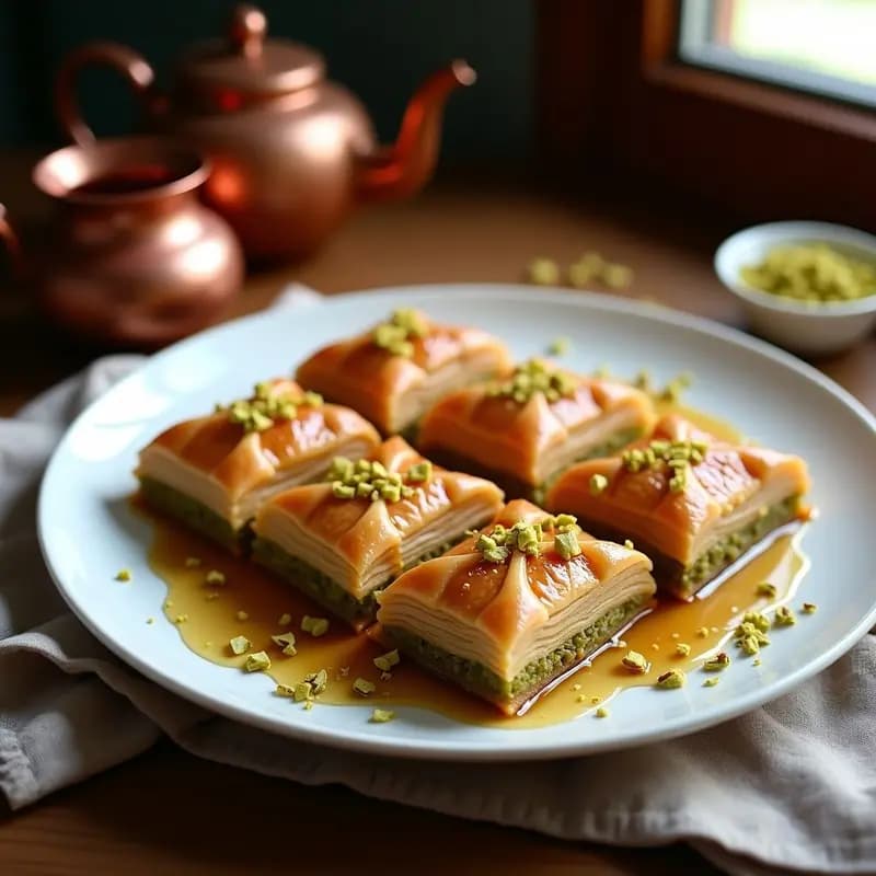Baklava de Pistacho y Rosa: Receta Turca Tradicional con Miel y Crujiente en Capas