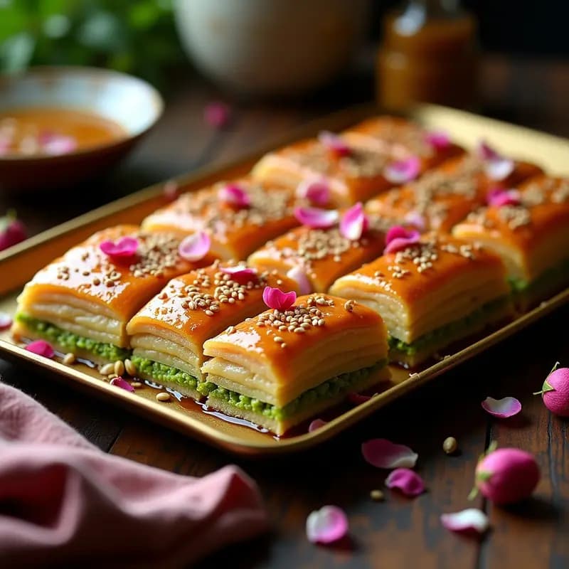 Baklava de Pistacho y Rosa Turca: Postre Otomano con Toque Floral en 45 Minutos