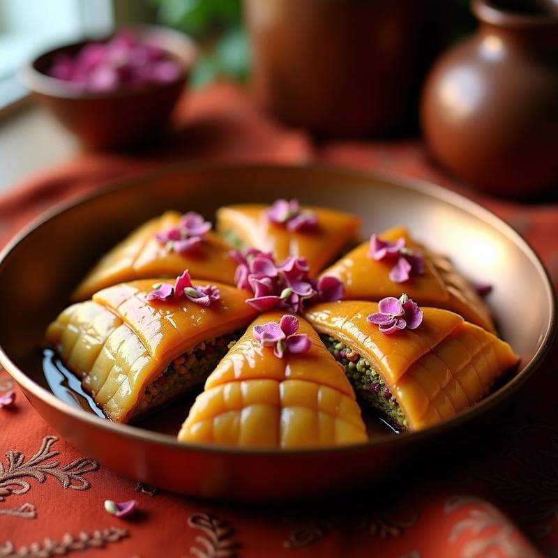 Baklava de Pistacho y Rosa: Postre Árabe Vegano con Sirope de Dátiles
