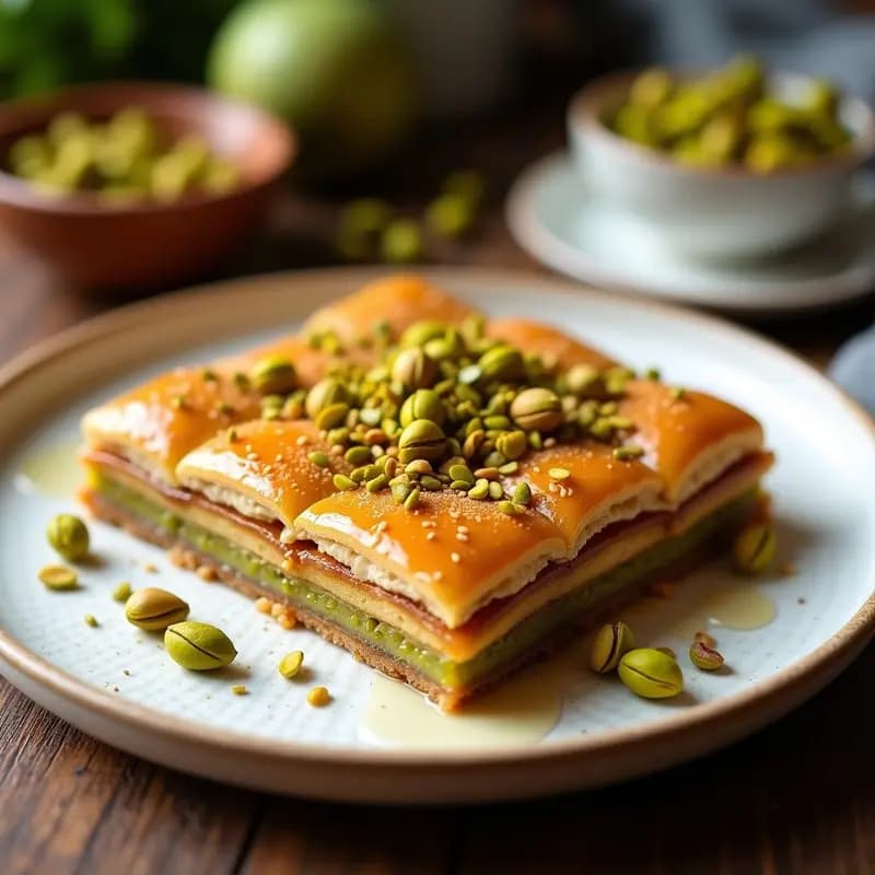 Baklava de Pistachos y Arce: Postre Árabe Sin Azúcar Refinado con Hojaldre Integral