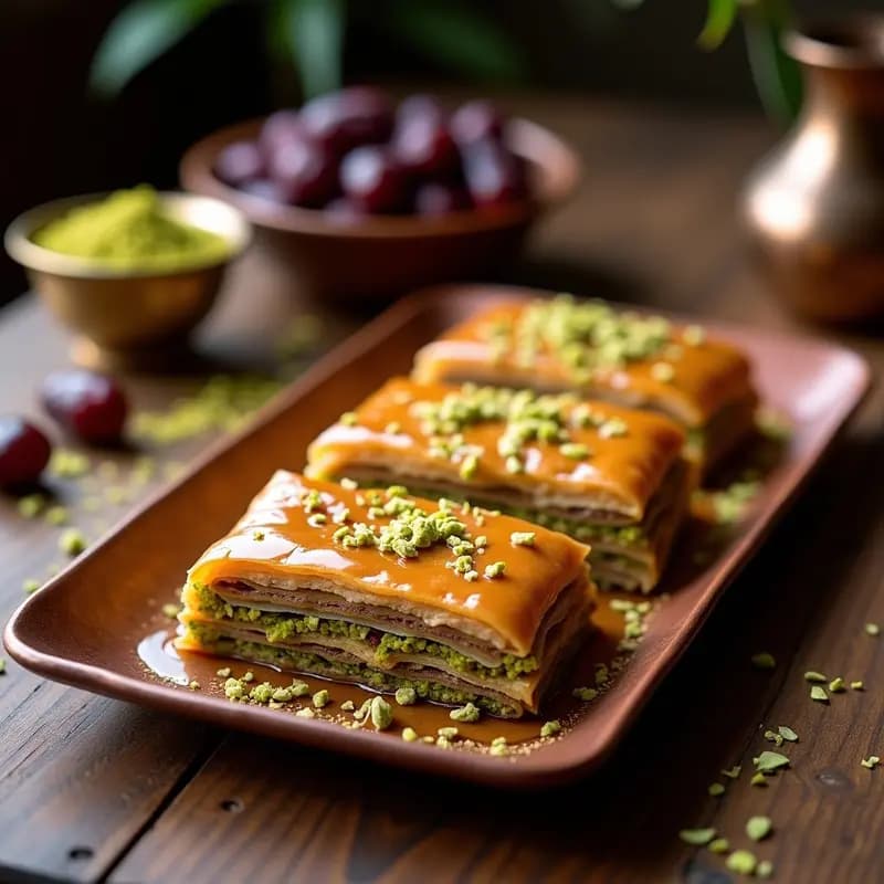 Baklava de Pistachos y Cardamomo: Postre Turco Sin Gluten con Sirope de Dátiles
