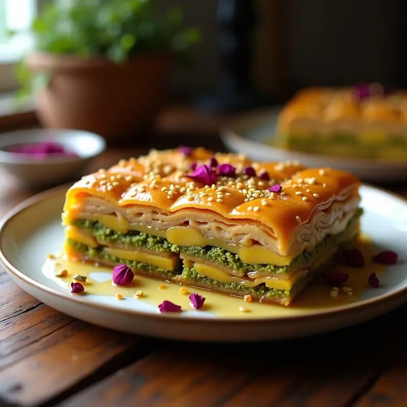 Baklava de Nuevo Estilo con Pistachos y Miel de Agave: Postre Turco Vegano y Sin Gluten