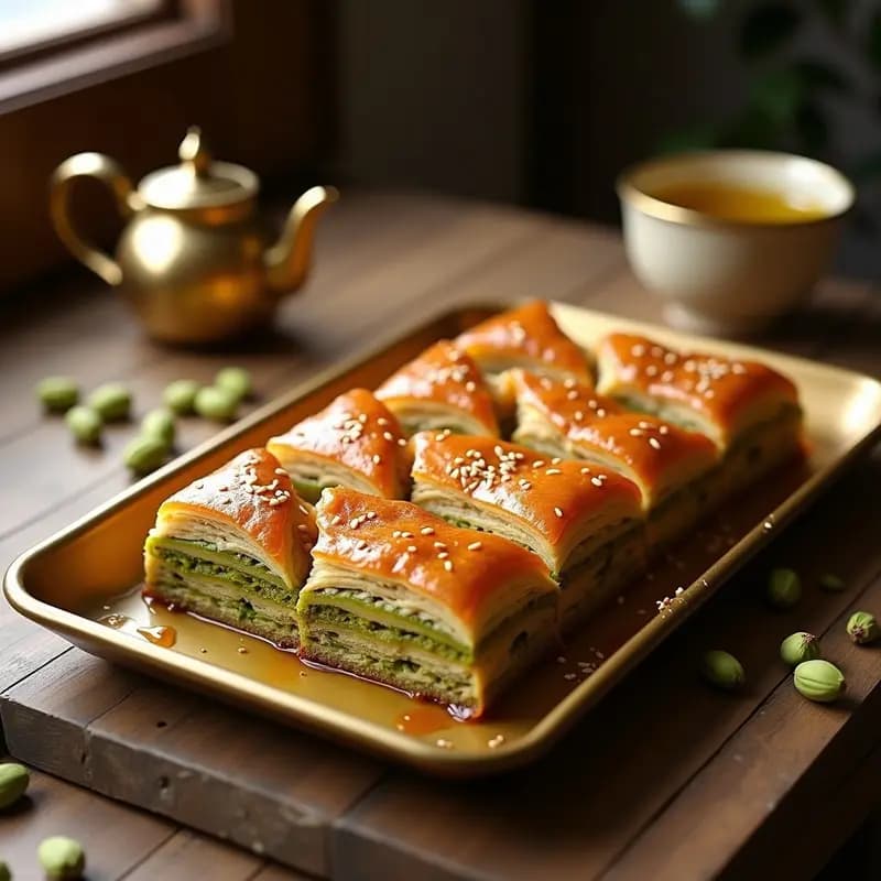 Baklava de Pistachos y Miel: Postre Árabe Tradicional con Toque Crujiente en Horno