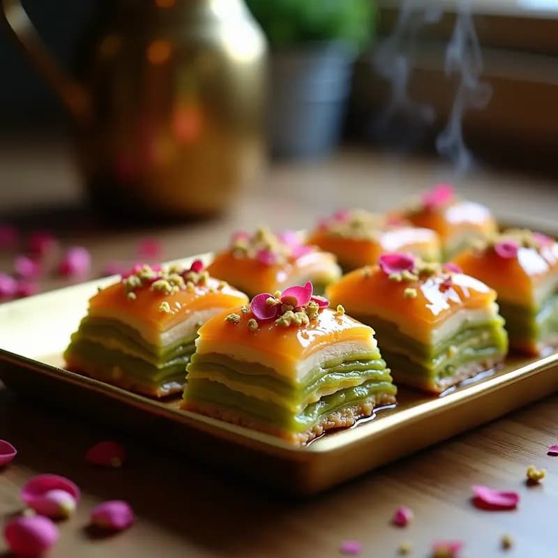 Baklava de Pistachos y Rosa Damasca: Postre Persa Sin Azúcar con Edulcorante Natural