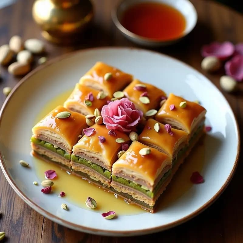 Baklava de Pistachos y Rosa: Postre Turco Sin Azúcar con Toque Floral