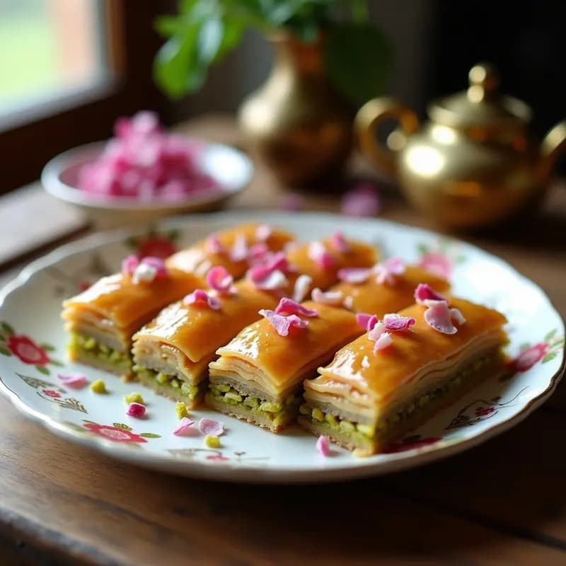 Baklava de Pistachos y Rosa: Postre Persa Sin Gluten y Bajo en Carbohidratos