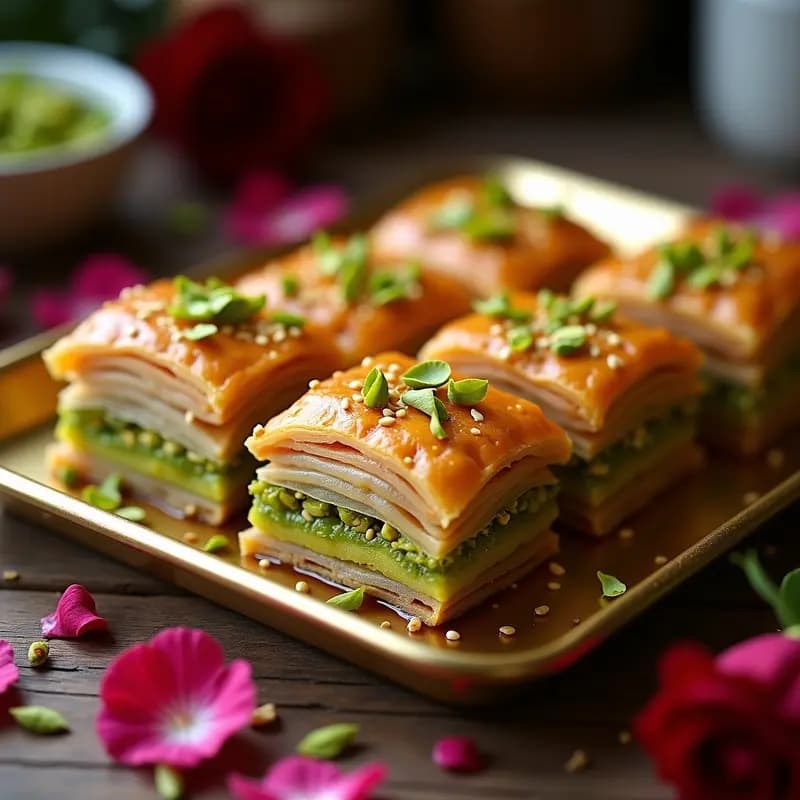 Baklava de Pistachos y Rosas: Postre Turco Sin Mantequilla y Bajo en Calorías