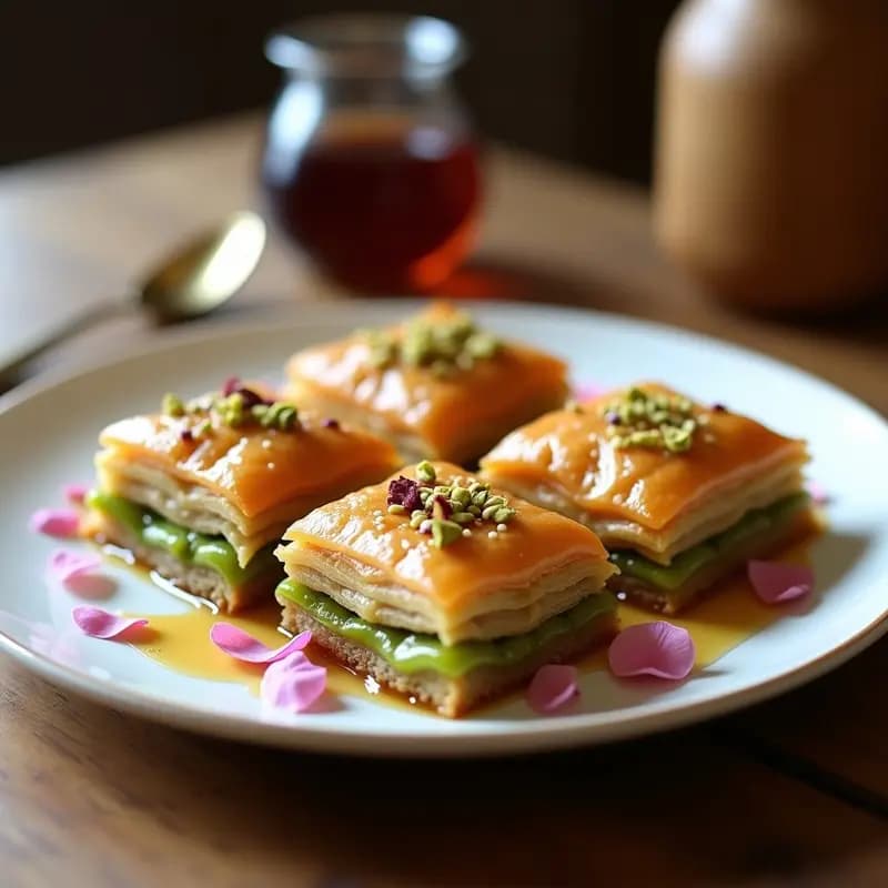 Baklava de Pistachos con Sirope de Rosa: Postre Turco Crujiente y Sin Horno
