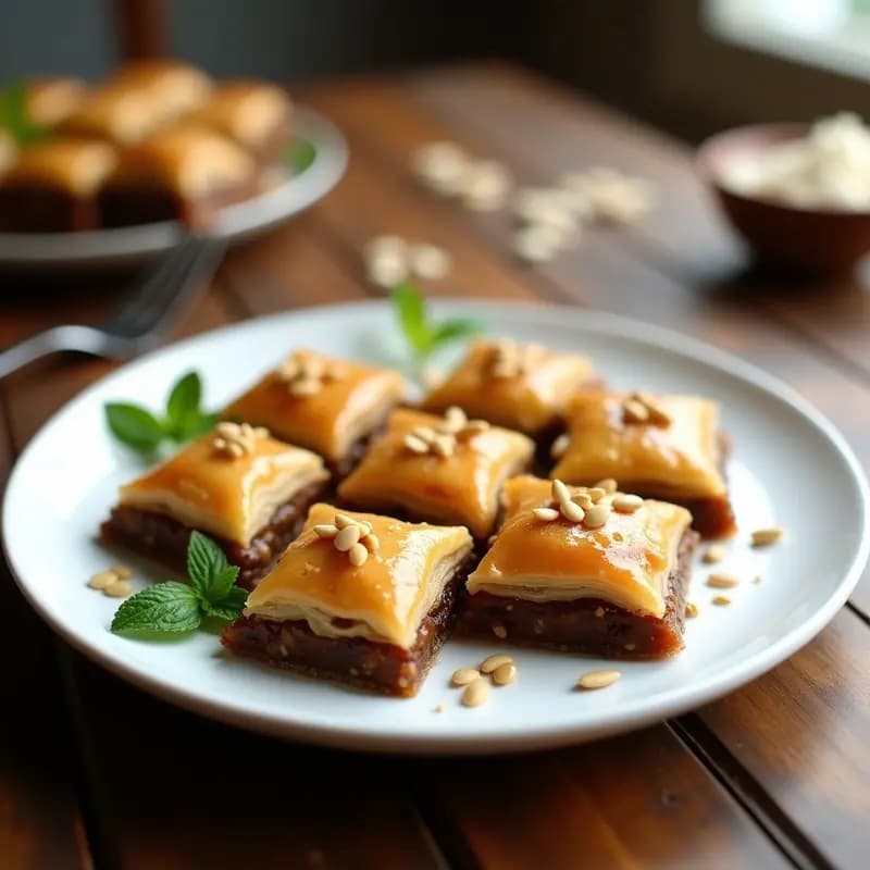 Baklava de Semillas de Girasol y Dátiles: Postre Turco Sin Azúcar y Sin Mantequilla