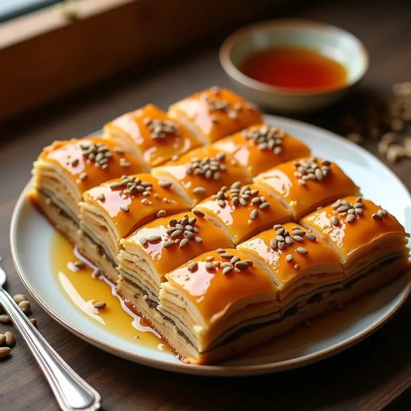 Baklava de Semillas de Girasol y Miel de Agave: Postre Turco Vegano y Sin Frutos Secos