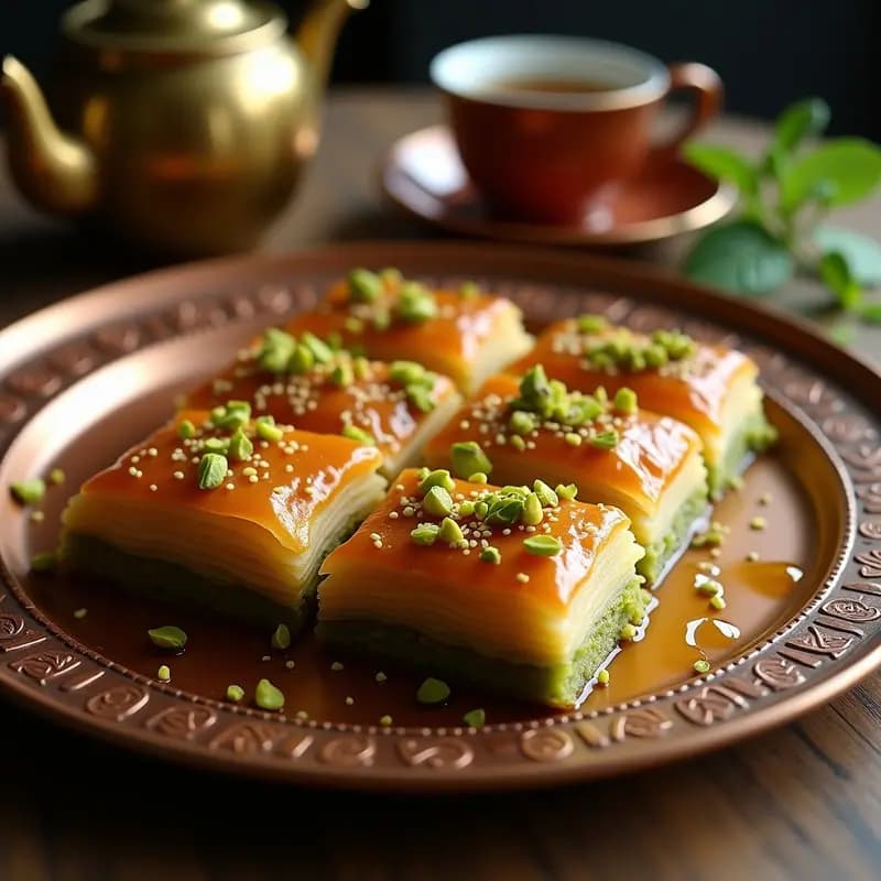 Baklava Turco de Pistacho y Nuez: Láminas de Hojaldre con Miel y Canela