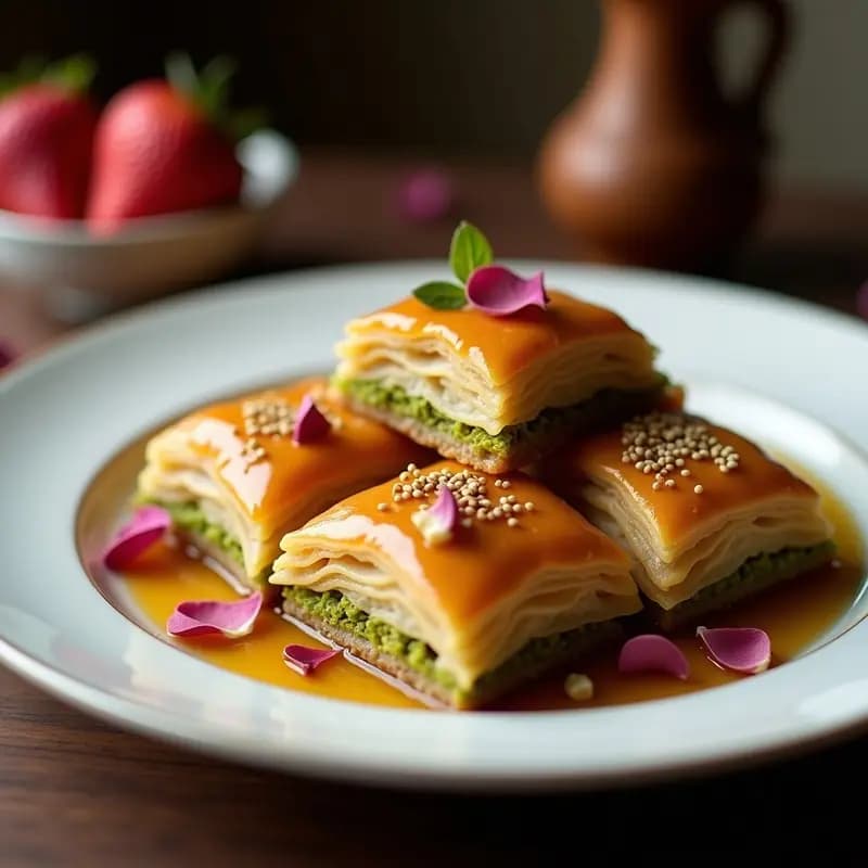 Baklava Turco de Pistachos y Rosa: Receta Tradicional con Miel y sin Harina Refinada