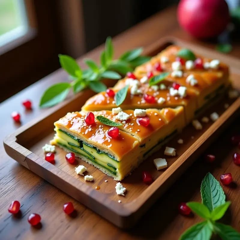 Baklava de Zucchini y Queso Feta: Entrante Griego-Sirio con Sirope de Granada