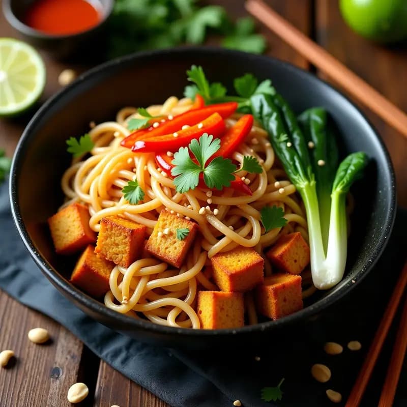 Bakmi Goreng con Fideos de Arroz y Tofu Ahumado: Receta Indonesa Vegana y Picante