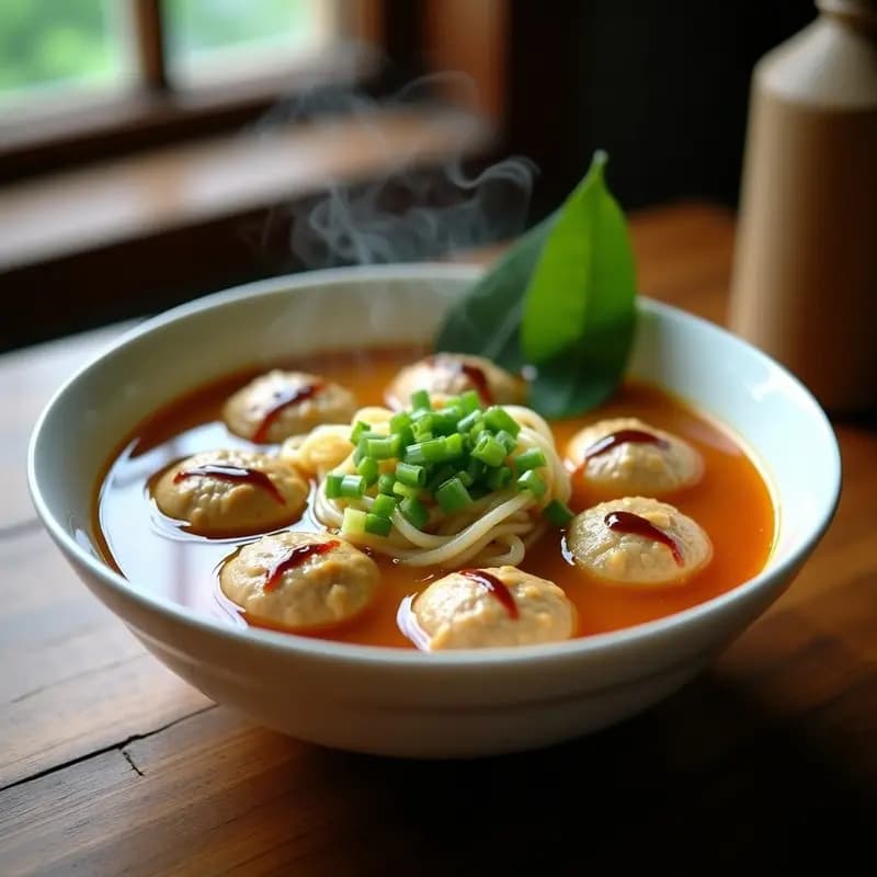 Bakso Ayam con Fideos de Arroz y Caldo de Jengibre: Albóndigas Indoneias en 20 Minutos