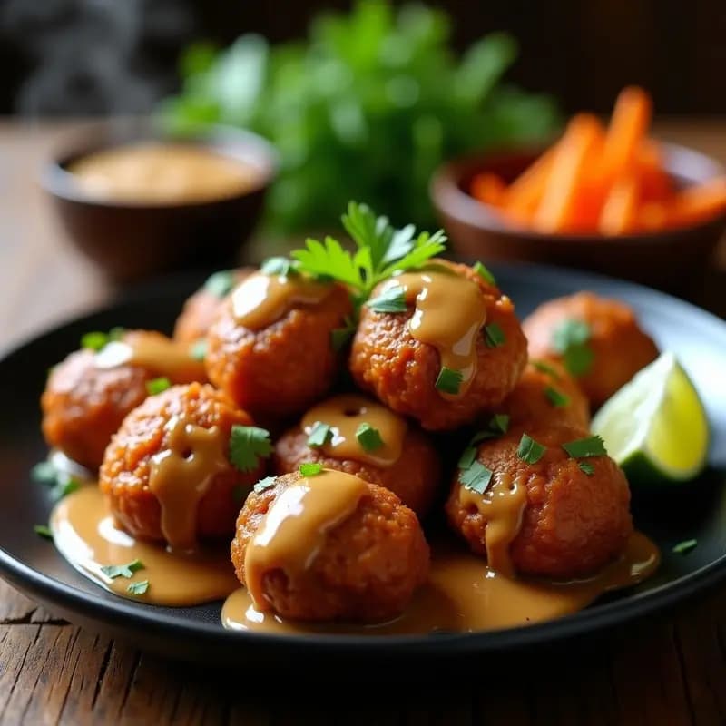Bakso Goreng Indonecio: Albiondas de Carne Fritas con Salsa de Cacahuete Dulce