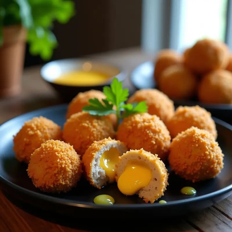 Bakso Goreng relleno de Queso Cheddar: Albóndigas Indonesias Crujientes para Freír en Airfryer