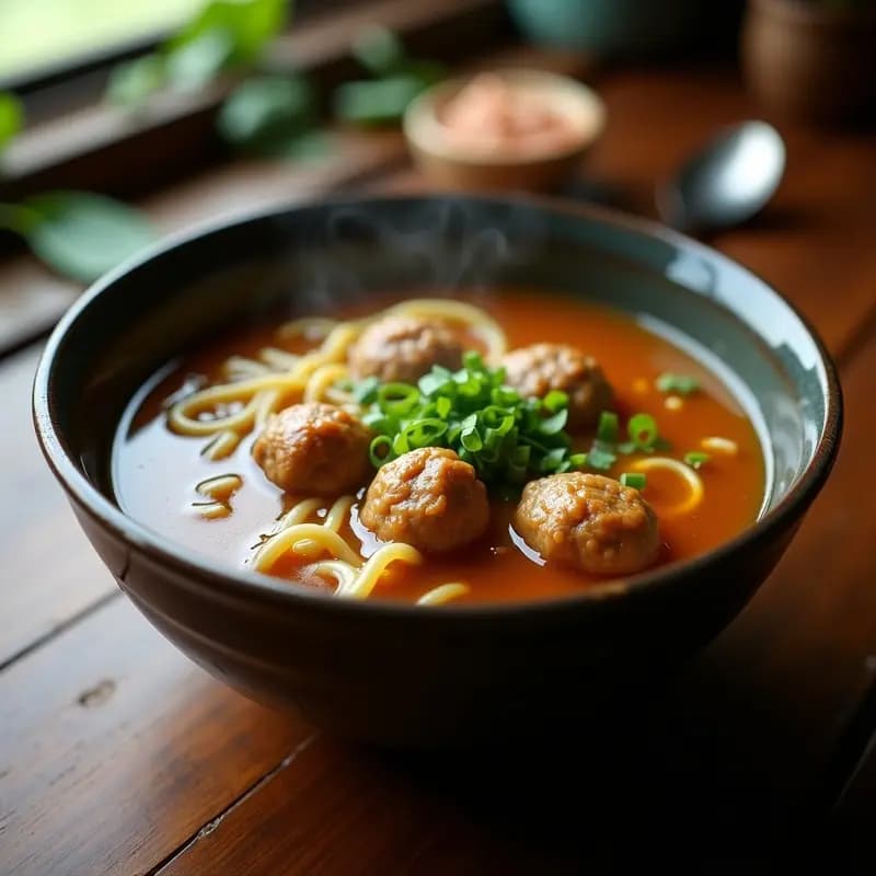 Bakso Indonesia: Albóndigas de Ternera en Caldo Aromático con Fideos