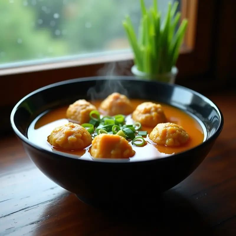 Bakso Indonesio de Cerdo y Tofu: Albóndigas en Caldo Especiado para Día de Lluvia