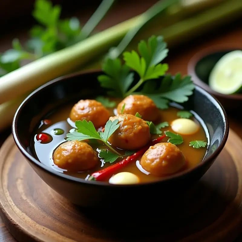 Bakso Jamur (Albóndigas de Hongos) en Caldo de Jengibre: Receta Indonesa Vegana