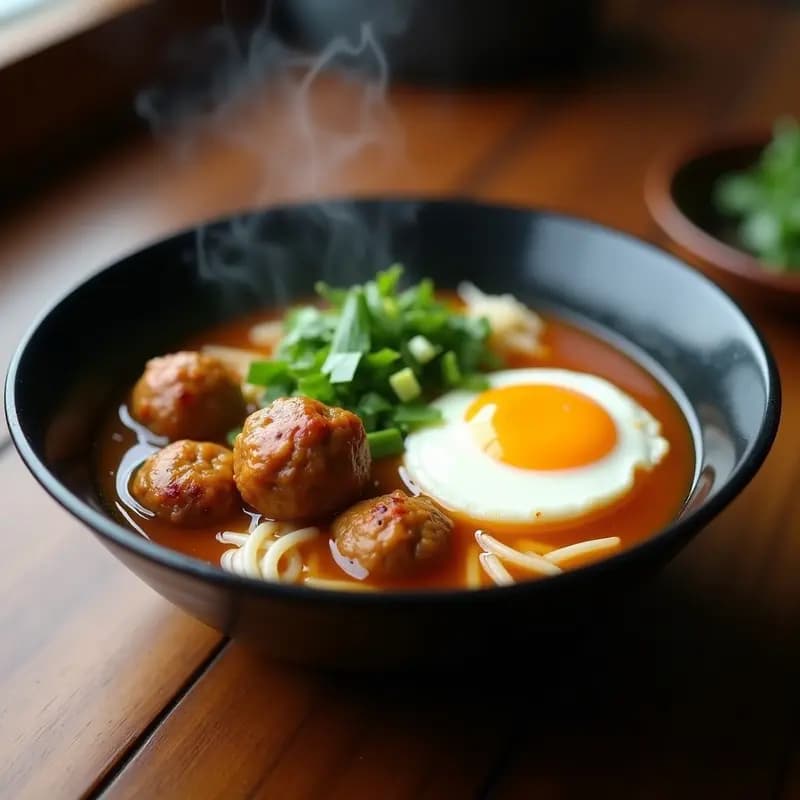 Bakso Malang: Albóndigas Indonecias en Sopa Picante con Fideos y Huevo