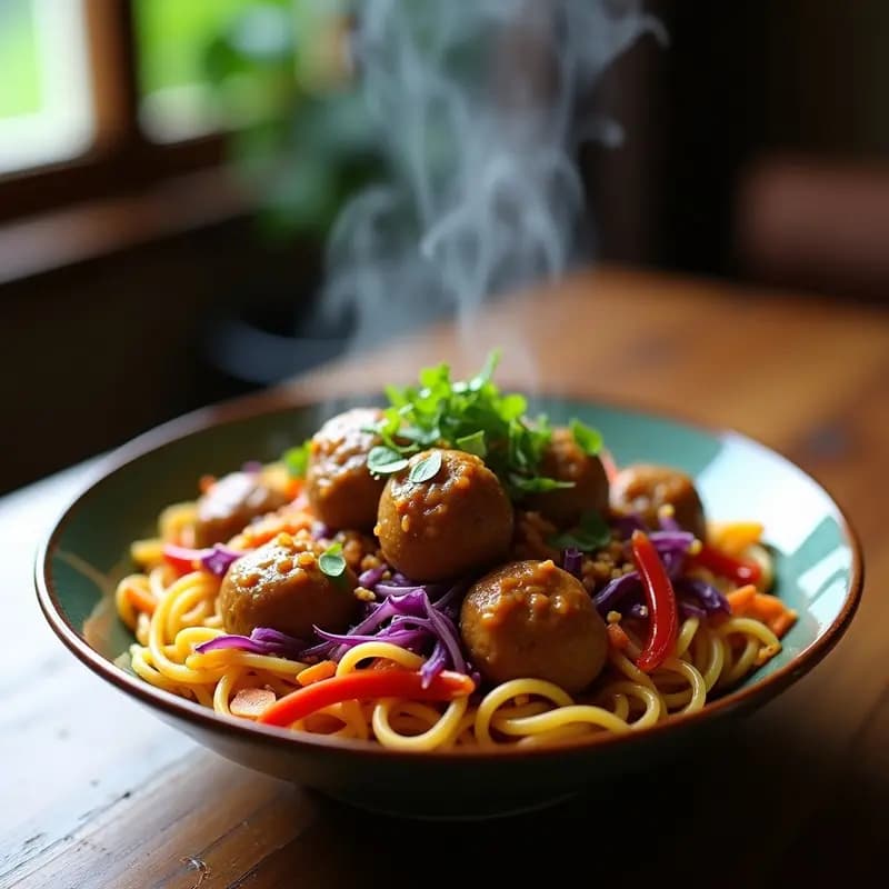Bakso Malang con Fideos y Salsa de Cacahuete: Receta Indonesa Picante y Caljiente