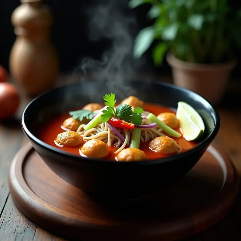 Bakso Indonesio de Pollo y Tofu con Fideos de Arroz: Receta en Sopa Picante