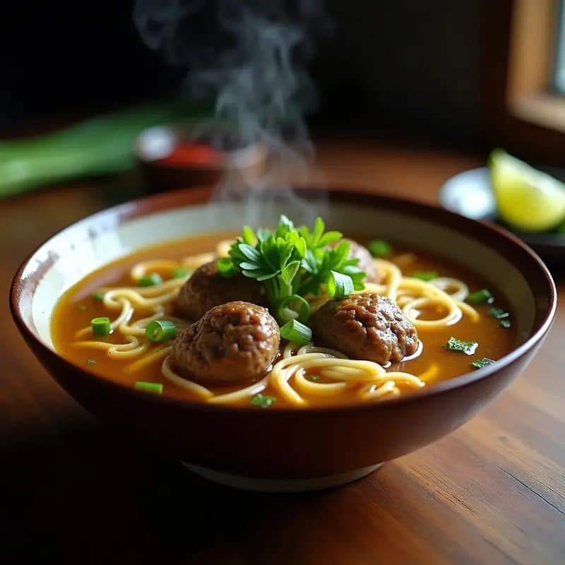 Bakso de Res en Caldo con Fideos y Apio: Receta Indonesa de Albóndigas Sabrosas
