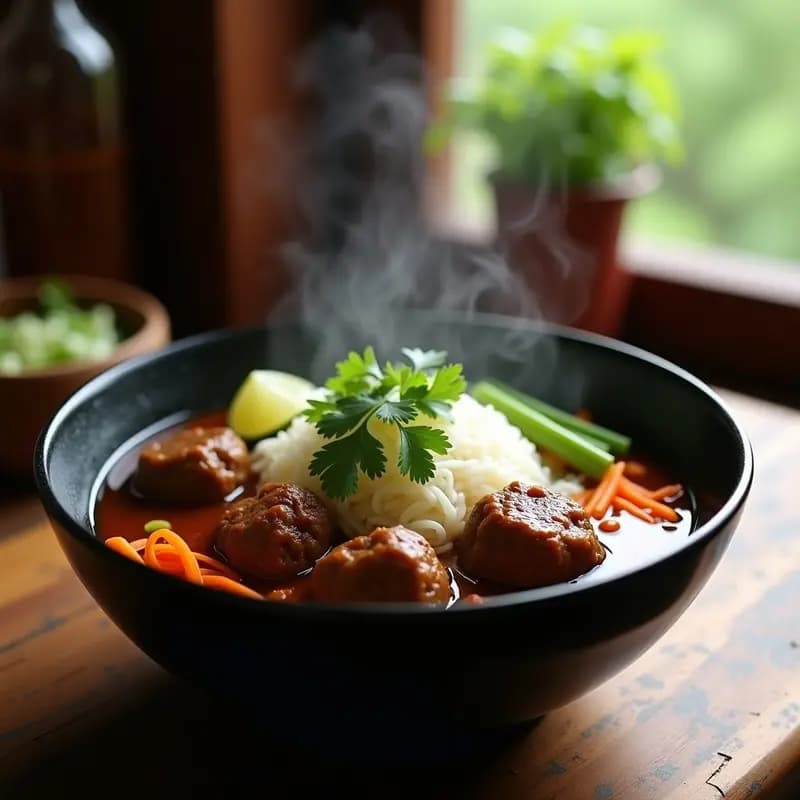 Bakso de Res con Fideos de Arroz y Salsa de Soja: Receta Indonesa en Olla Lenta
