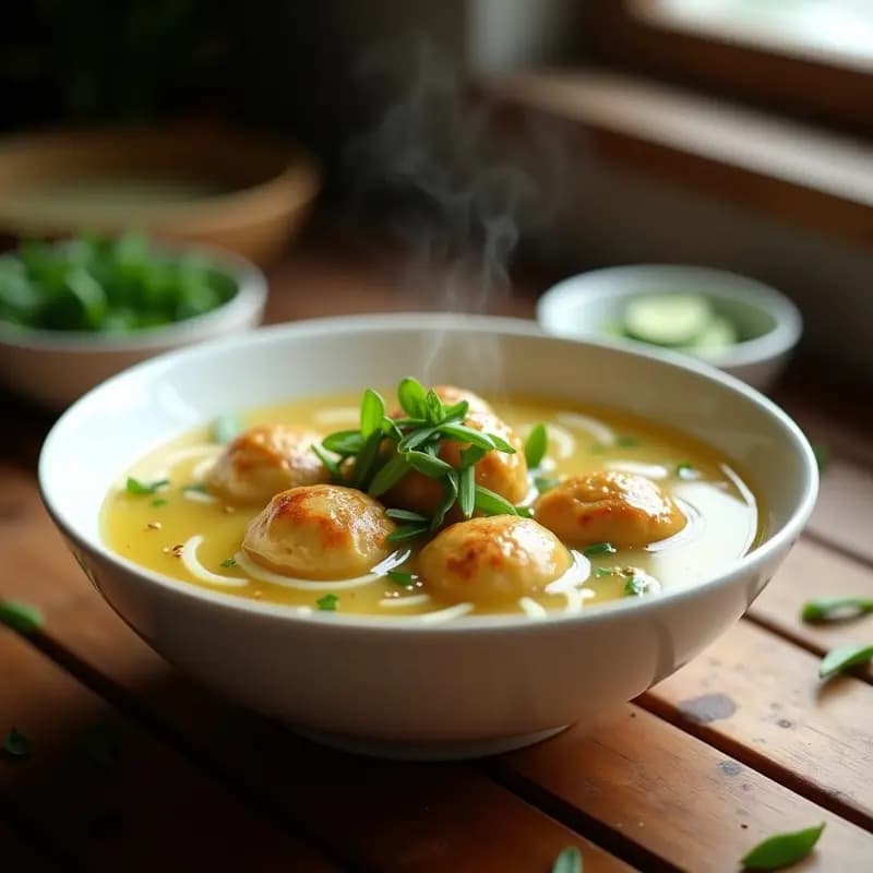 Bakso de Tofu y Cebollino: Albóndigas Indonesianas Veganas en Caldo