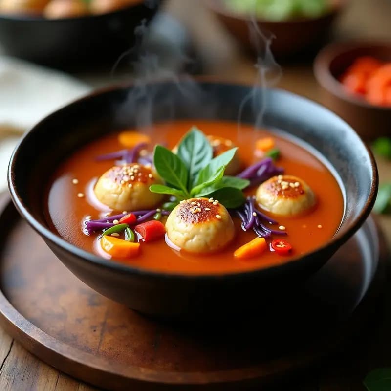 Bakso Indonesia de Tofu y Verduras: Albóndigas esponjosas en caldo picante en 25 minutos