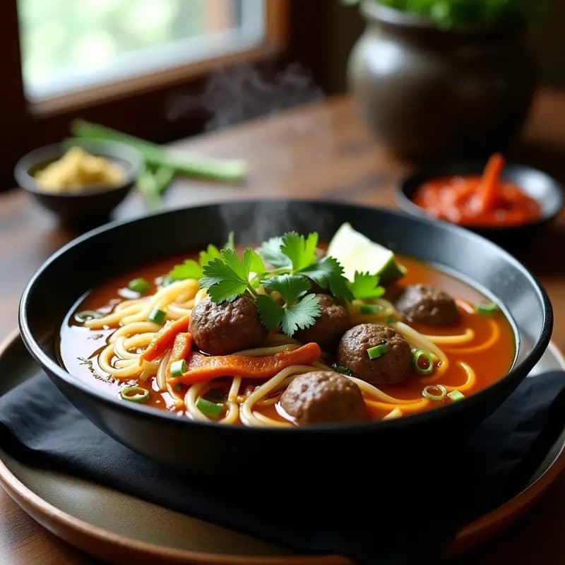 Bakso Urat de Ternera y Fideos de Arroz: Sopa Indonesia Picante y Energizante