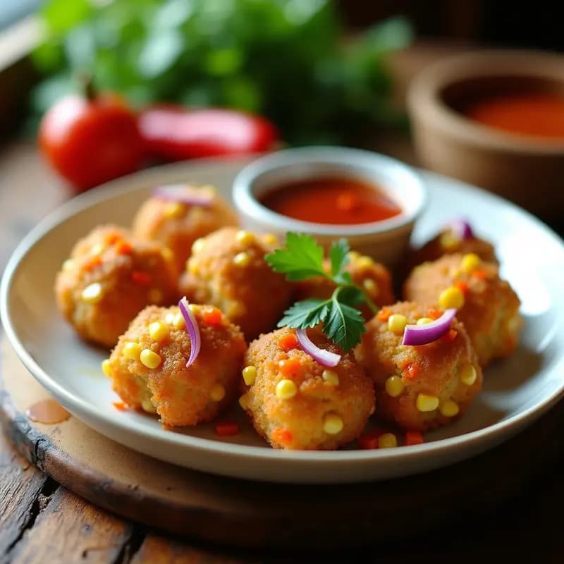 Bakwan Jagung (Buñuelos de Maíz Indonecios) con Salsa de Chili Dulce: Aperitivo Crujiente y Picante