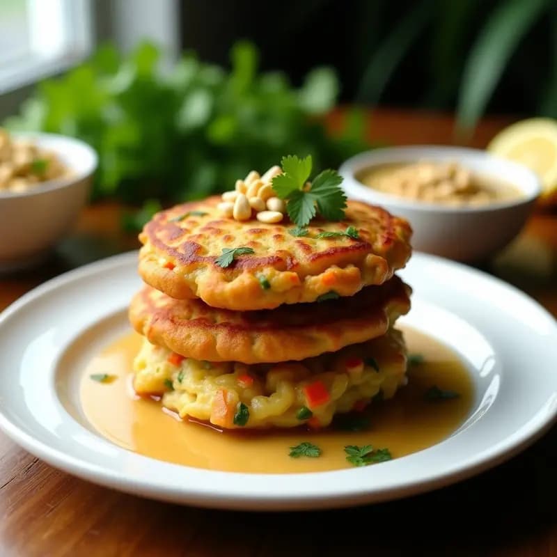 Bakwan Sayur: Tortitas de Verduras Indonesias con Salsa de Cacahuete y Limón