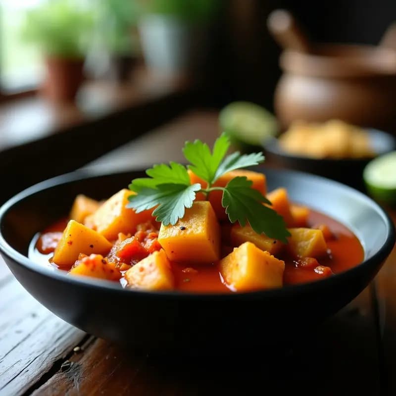 Balado Kentang Indonecio: Patatas al Curry con Sambal y Hojas de Lima Kaffir