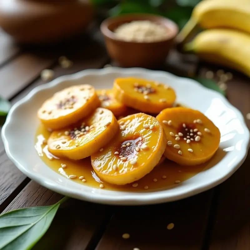 Balmung de Plátano Macho con Miel y Semillas de Sésamo: Postre Filipino en 15 Minutos