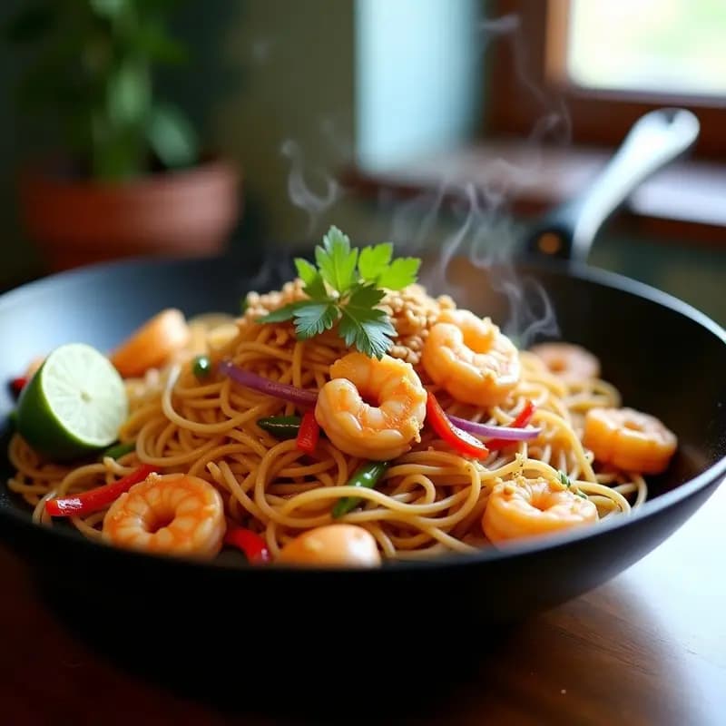 Bami Goreng Indonesio con Fideos de Arroz y Gambas: Receta de Street Food en Wok