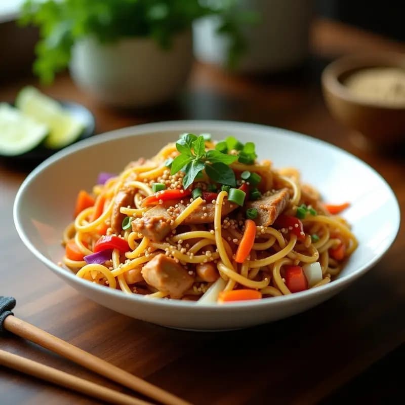 Bami Goreng Indonesio: Fideos Fritos con Pollo y Vegetales en 20 Minutos