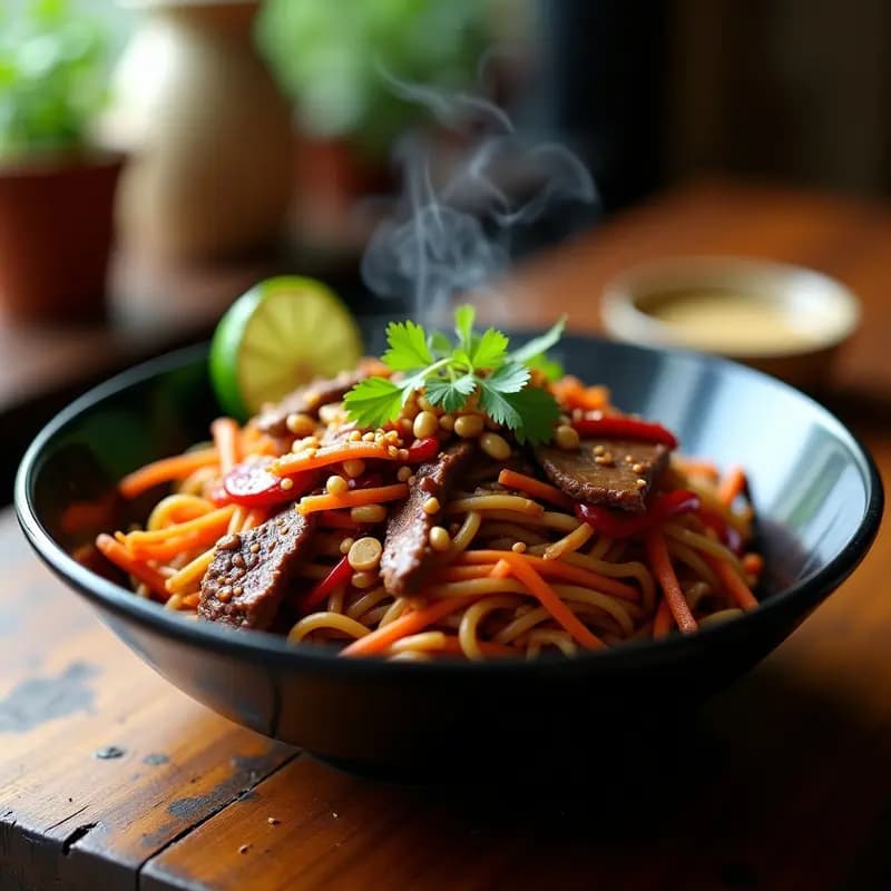 Bami Goreng de Fideos de Lentejas y Ternera: Receta Indonesa con Toque Picante