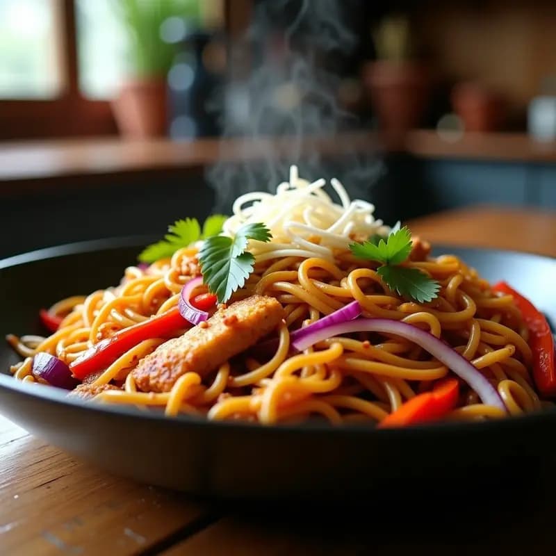 Bami Goreng Indonecio con Pollo y Verduras: Fideos Salteados Picantes en 20 Minutos