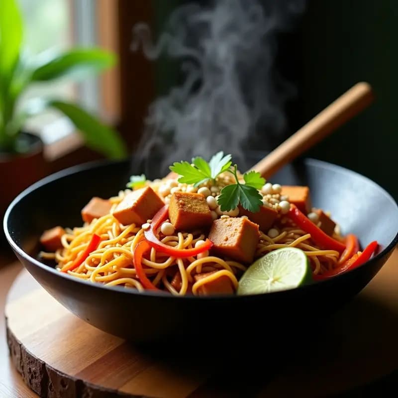 Bami Goreng con Tempeh y Vegetales: Receta Indonesa de Fideos Estilo Wok